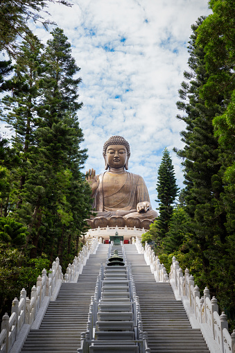 Large Buddha statue seated on steps