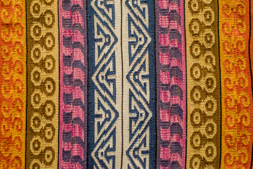 pre-Hispanic serape with embroidery in the form of multicolored fretwork that forms an original and very Mexican pattern