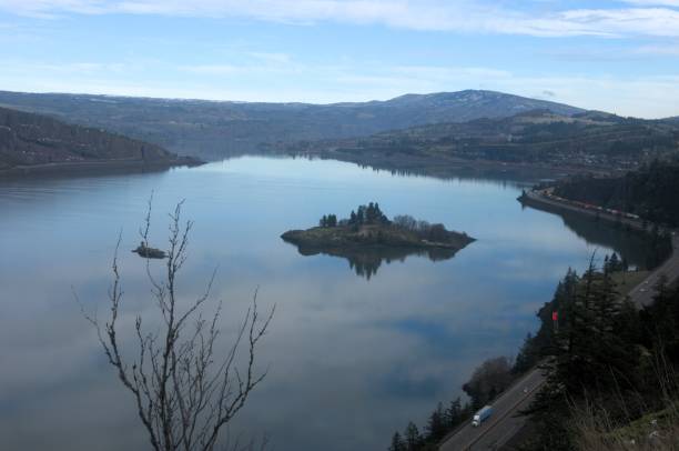 istock Island in the Columbia River as seen from above 1986646101