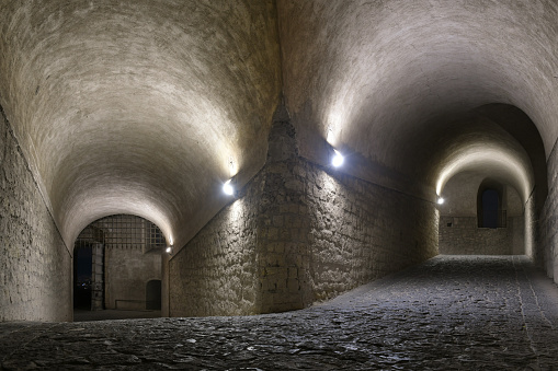 The passage on the walls of Saint'Elmo, an ancient castle in Naples, Italy.