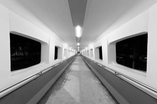 Night scene of empty modern pedestrian walkway