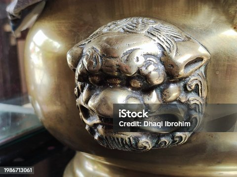 Copper Pot For Incense With Relief Of Lion's Head