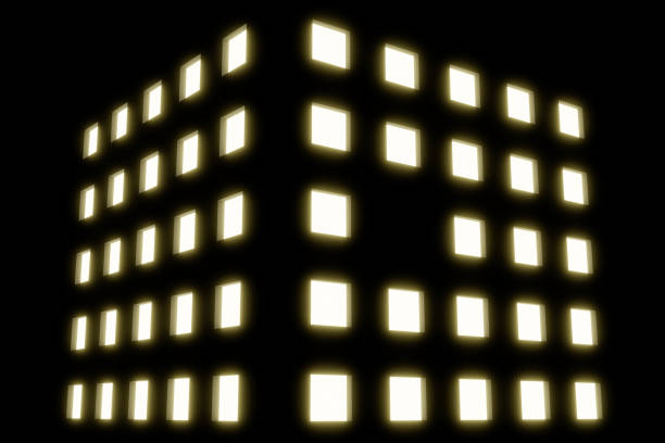 Many glowing windows of a house as an illustration.