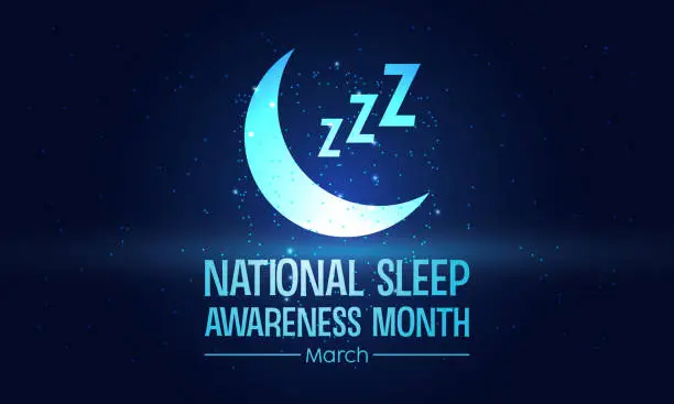 Vector illustration of National Sleep Awareness Month Observed every year of March, Mental Health Vector banner, flyer, poster and social medial template design.