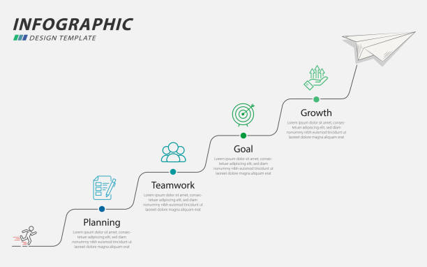 infographic design template. timeline concept with 4 options or steps. - stufen stock-grafiken, -clipart, -cartoons und -symbole