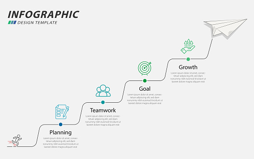 Infographic template. 4 Step timeline journey, calendar Flat simple infographics design template. presentation graph. Business concept with 4 options,  vector illustration.