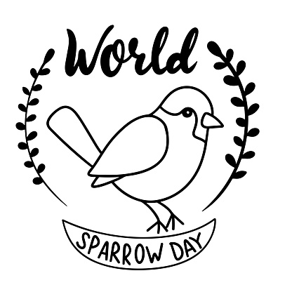 Text minimal banner World Sparrow Day. Handwriting World Sparrow Day inscription. Hand drawn vector art.