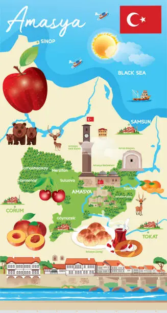 Vector illustration of Amasya Travel Map