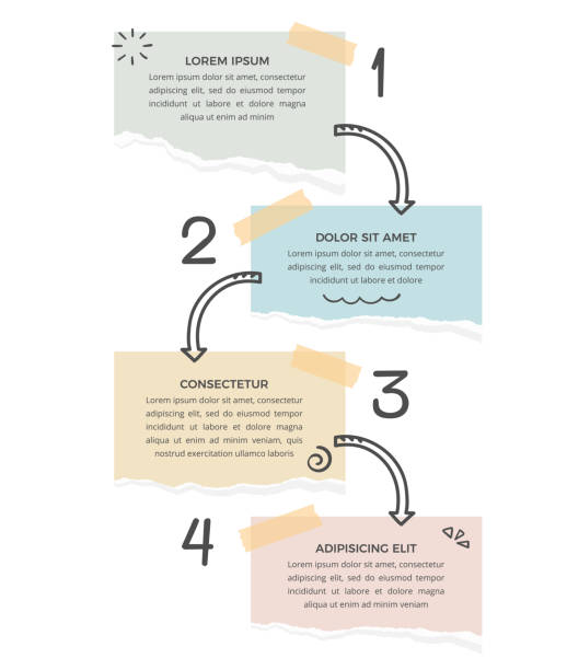 Infographic Template with 4 Options with Paper Notes Infographic template with four options with paper notes and hand drawn arrows, vector eps10 illustration vertical-infographic stock illustrations