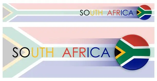 Vector illustration of South Africa flag horizontal web banner in modern neomorphism style. Webpage South Africa country header button for mobile application or internet site. Vector