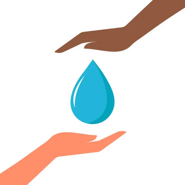 Vector illustration of Two hands protect a drop of water.