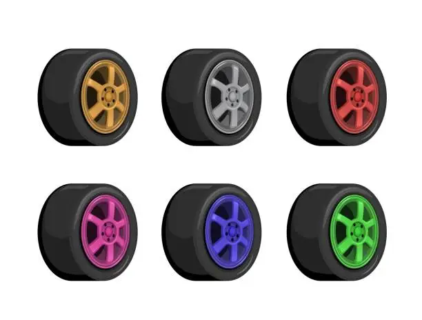 Vector illustration of Wheel Rims Color Collection Set Illustration Vector