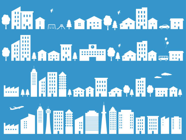 ilustrații de stoc cu set de materiale pentru silueta urbană - peisaj urban
