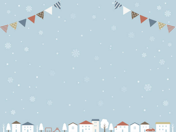 ilustrações de stock, clip art, desenhos animados e ícones de winter cityscape and garland background - ônibus de dois andares