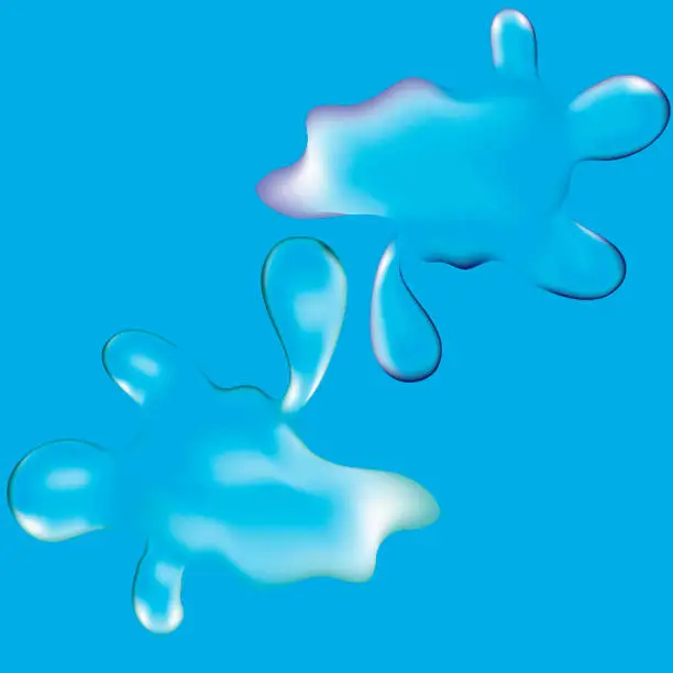 Vector illustration of realistic puddle liquid drops on blue background