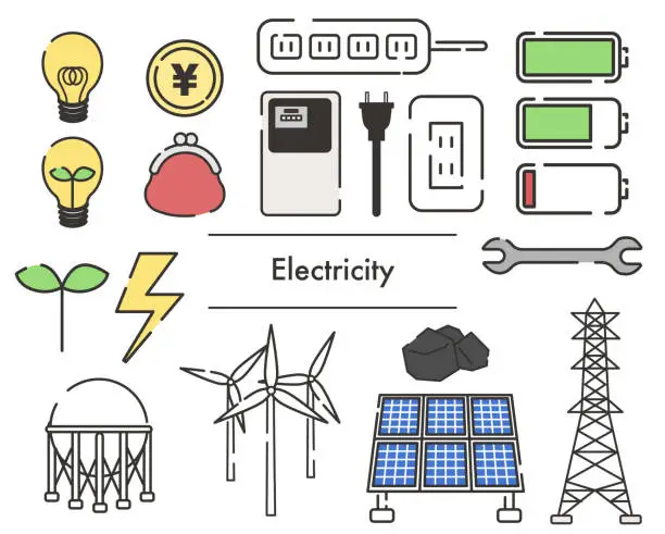 Vector illustration of set  of Illustration about electricity