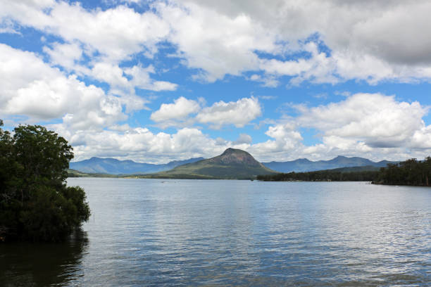 Looking across Moogerah Dam to Mt Greville stock photo