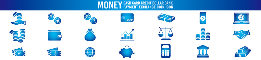 Money Cash Card Credit Dollar Bank icon collection editable stroke vector