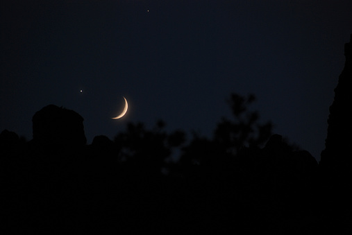 New Moon and a star Over forest