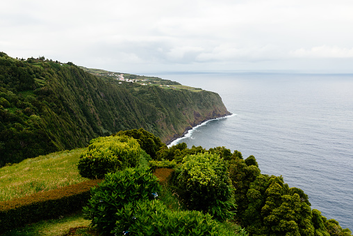 Scenic view of the east coast of Sao Miguel Island, Azores. Viewpoint of Ponta da Madrugada