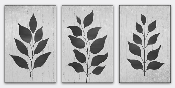 set of paint leaves on light gray background. canvas wall art poster decoration
