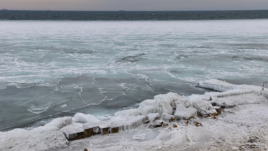 Ice floating near the shore in the cold winter of 2010, the Black Sea