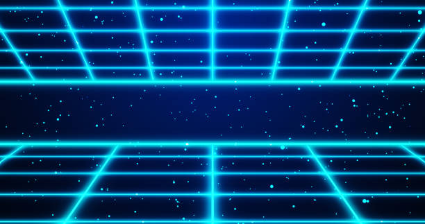 futuristic retro style double grid background with stars moving in bg. techno nightclub 80s style disco club backdrop. old fashioned cyberspace universe motion graphic grids moving seamless loop. - flying contemporary dancing dancer stock illustrations