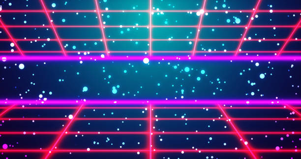 futuristic retro style double grid background with stars moving in bg. techno nightclub 80s style disco club backdrop. old fashioned cyberspace universe motion graphic grids moving seamless loop. - flying contemporary dancing dancer stock illustrations