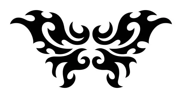 Vector illustration of Neo Tribal Tattoo Wings. Y2K Tattoo Butterfly. Vector Black Emo Gothic Illustration in Cyber Sigilism 2000s Style