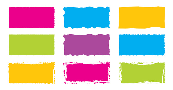 Jagged rectangle. Bright color simple shapes. Rectangle paper template jagged and rough