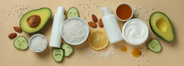 istock Natural spa cosmetics on beige background, top view 1987106045