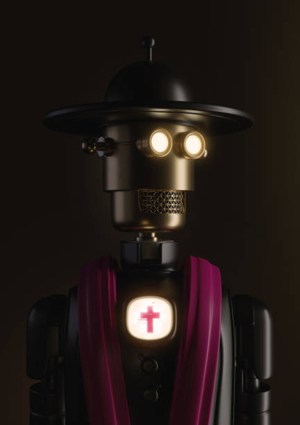 Cartoon robot in realistic cyberpunk or steampunk retro style. Creative 3d illustration. Bright concept design futuristic character.