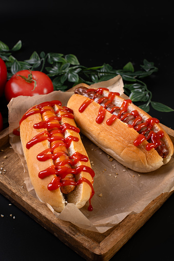 Ketchup, mustard on hotdogs