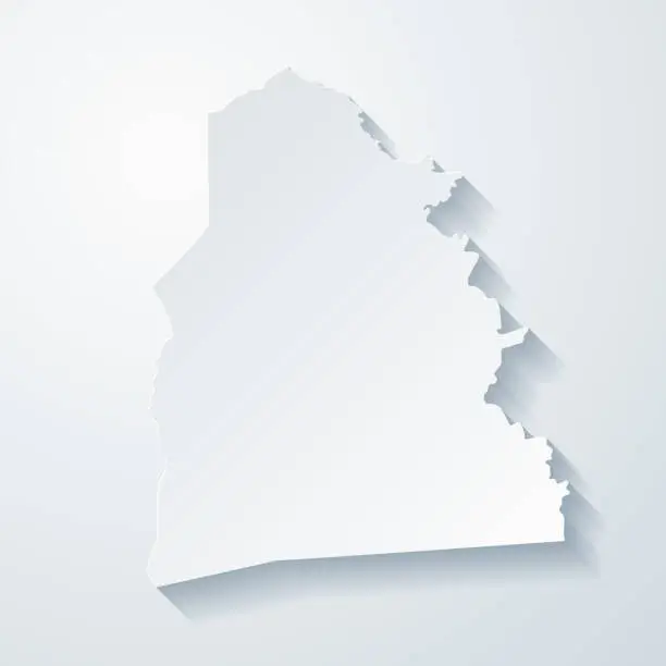 Vector illustration of Sabine County, Texas. Map with paper cut effect on blank background