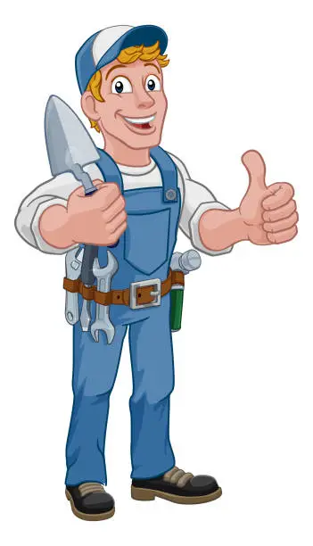 Vector illustration of Trowel Construction Site Cartoon Builder Handyman