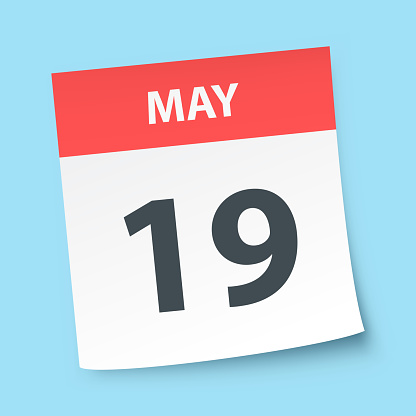 May 19. Calendar icon isolated on a blue background. Vector Illustration (EPS file, well layered and grouped). Easy to edit, manipulate, resize or colorize. Vector and Jpeg file of different sizes.