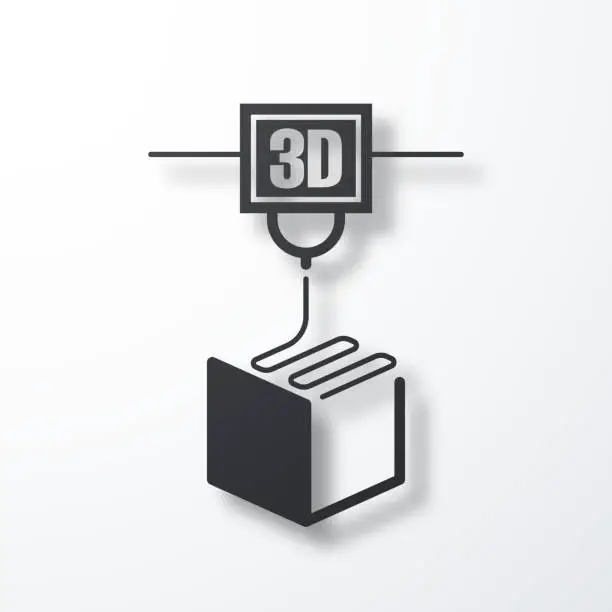 Vector illustration of 3D printer. Icon with shadow on white background