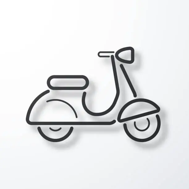 Vector illustration of Scooter motorcycle - side view. Line icon with shadow on white background