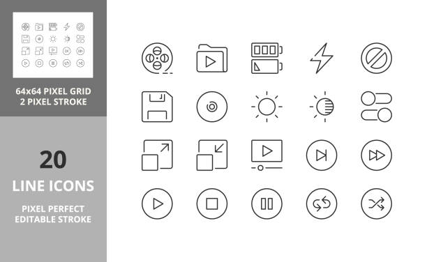 ikony interfejsu użytkownika 64px i 256px edytowalny zestaw wektorowy 4/4 - dvd player computer icon symbol icon set stock illustrations