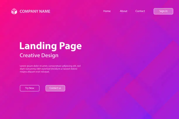 Vector illustration of Landing page Template - Abstract background with squares and Purple gradient - Trendy design