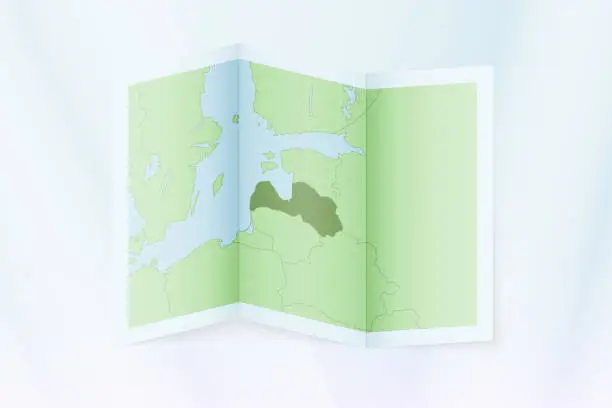 Vector illustration of Latvia map, folded paper with Latvia map.