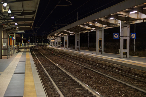 Monfalcone, Friuli Venezia Giulia, Italy - January 28, 2024: Fully Automated Train Station in Morning Hours