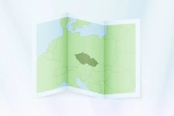 Vector illustration of Czech Republic map, folded paper with Czech Republic map.