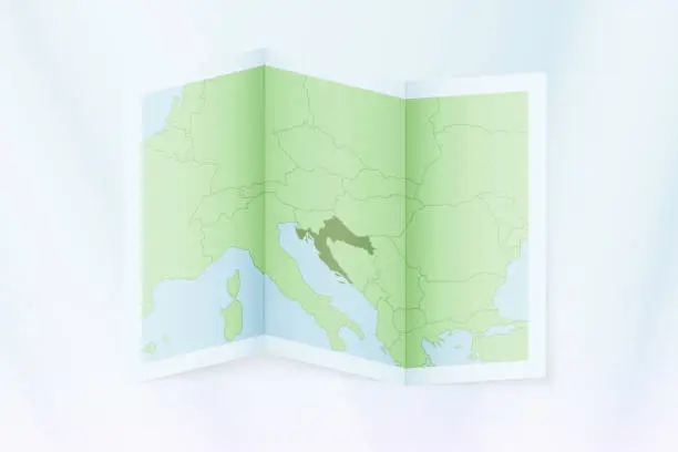 Vector illustration of Croatia map, folded paper with Croatia map.