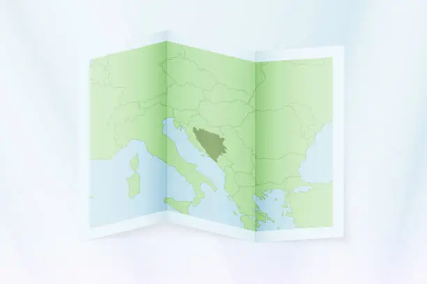 Vector illustration of Bosnia and Herzegovina map, folded paper with Bosnia and Herzegovina map.