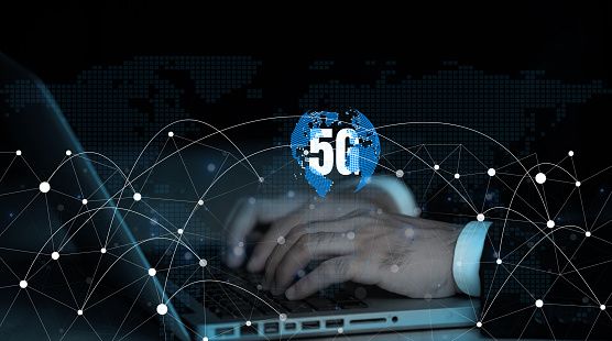 5G network with abstract high speed technology,5G Network Internet Mobile Wireless Business concept,The wireless communication technology network links work in many branches in smart cities.