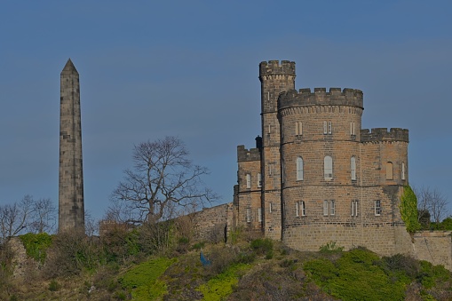 A view of the monuments and historic buildings on Calton Hill in the city of Edinburgh.