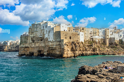 Polignano a Mare, Italy - one of the most beautiful cities on the Adriatic Sea, Polignano a Mare is a main landmark in Apulia. Here in particular its dramatic cliffs