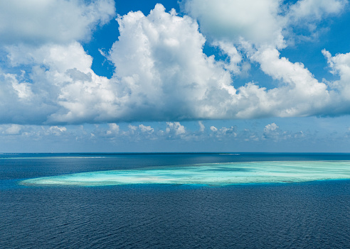 Drone image of aitutaki lagoon in the cook islands