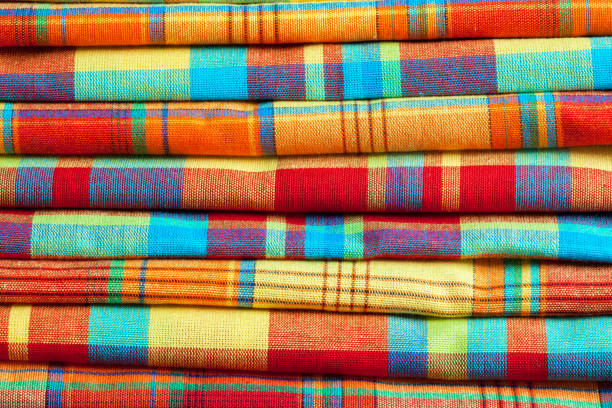 zoom view of a handmade multicolor Mexican embroidery on cotton fabric, flowers, birds and geometric figures typical of Mexican crafts and cultures